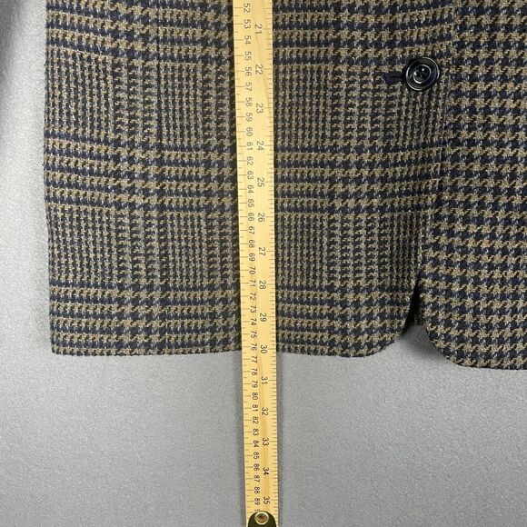 JL Colebrook Blazer Men M Navy Brown Houndstooth Wool Blend Button Suit Jacket - Picture 15 of 16